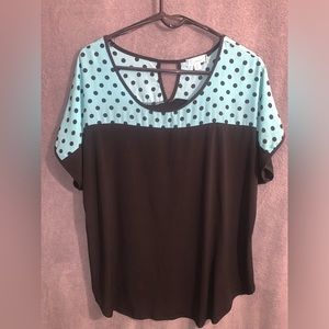 Espresso blouse teal and black with poka dots size 2X